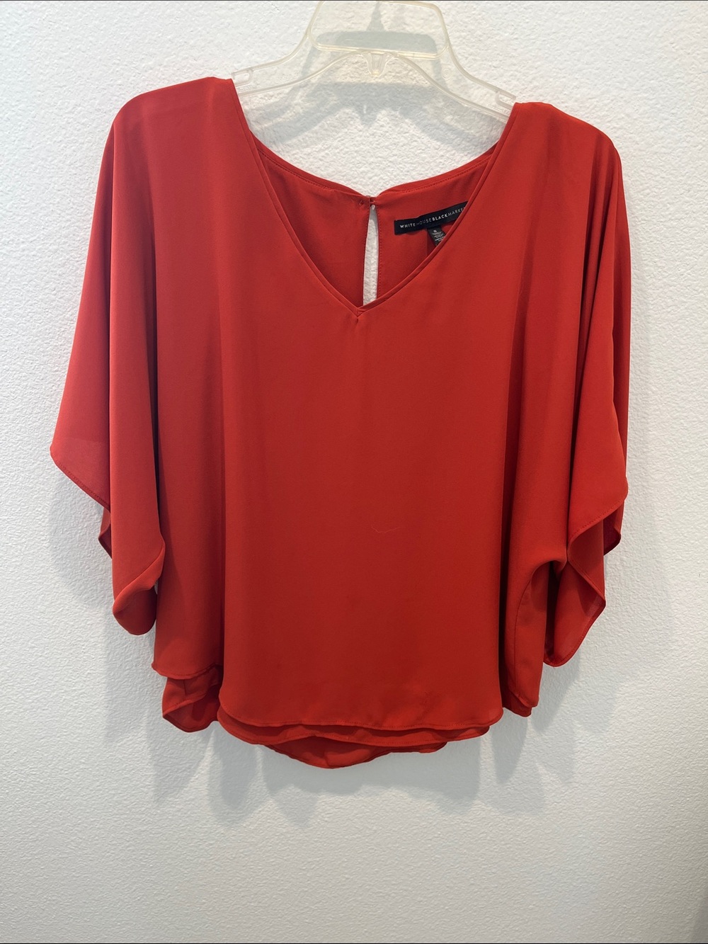 White House Black Market Rust Red V-Neck Flutter Sleeve Blouse